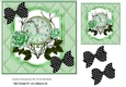 Lovely green roses with ornate clock in quilt  with blk polka dot bows 7x7