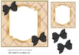 quilt in gold colour with bracket frame with blk/poldot bows 7x7