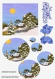Pretty snow scene in blue with cottage oval pyramids