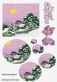 Pretty snow scene in pink with cottage oval pyramids