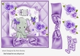 Cute ele with little bird and purple bow 7x7