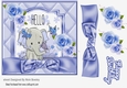 Cute ele with little bird and blue bow 7x7