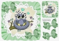 Cute owl  sitting in a nest in frill frame with green bows 7x7