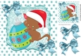 Cute kitten with bauble with turq bow and turq stars 8x8