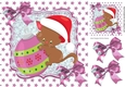 Cute kitten with bauble with pink bow and pink stars 8x8