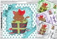 4 lovely Cute kitten in christmas gifts with bow card fronts and stars 8x8 mini kit