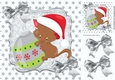 Cute kitten with bauble with silver bow and silver stars 8x8