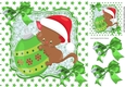 Cute kitten with bauble with green bow and green stars 8x8