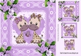 Cute pair of giraffes in lace frame with purple roses 8x8
