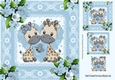 Cute pair of giraffes in lace frame with blue roses 8x8