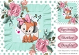 Cute foxy lady with painted roses with turq frills & stars 8x8