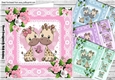 4 Cute pair of giraffes in lace frame card fronts with roses 8x8 mini kit