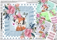 4 Cute foxy lady with painted roses with frills & stars card fronts 8x8 mini kit