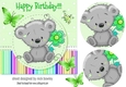 Cute little grey teddy bear with flower 7x7 (green)
