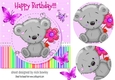 Cute little grey teddy bear with flower 7x7 (lilac)