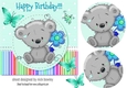 Cute little grey teddy bear with flower 7x7 (turq)