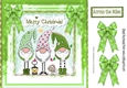 Trio of santas elves with bows and little robin 8x8 (green)
