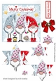 Trio of santas elves with bow and star pyramids (blue)