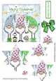 Trio of santas elves with bow and star pyramids (green)