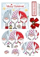 Trio of santas elves with bow and oval pyramids (blue)