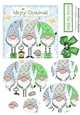 Trio of santas elves with bow and oval pyramids (green)