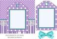 purple spot/stripe & lace with tag & bow card front 7x7