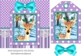 deer on a christmas tag , stripes and bow 7x7