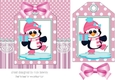 penguin on a christmas tag , stripes and bow 7x7