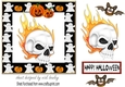 Spooky ghost frame 7x7 with skull with flames and bats