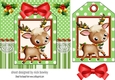 Lovely whimsical little deer on a tag green striped 7x7 frame