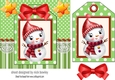 Lovely whimsical snowman on a tag green striped 7x7 frame