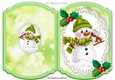 snowman in bobble hat with holly on lace bracket card