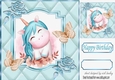 Pretty diamante rose corners with turq quilt frame & pretty unicorn 8x8