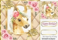 Pretty diamante rose corners with gold quilt card front with horse 8x8