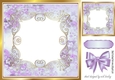Pretty gold scroll lilac floral card front with bow 8x8