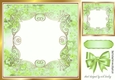Pretty gold scroll green floral card front with bow 8x8