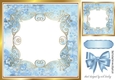 Pretty gold scroll blue floral card front with bow 8x8