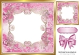 Pretty gold scroll pink floral card front with bow 8x8
