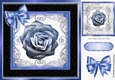 Pretty blue glitter rose in ornate black/gold frame 8x8
