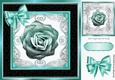 Pretty turq glitter rose in ornate black/gold frame 8x8