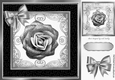 Pretty silver glitter rose in ornate black/gold frame 8x8