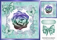 Pretty turq rainbow glitter rose with butterflies in floral frame 8x8
