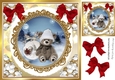 Cute teddy with white bauble in a snowball frame with red bows 8x8 (eight))