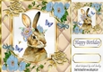 Pretty diamante rose corners with gold quilt card front with rabbit (three) 8x8