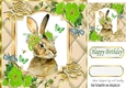 Pretty diamante rose corners with gold quilt card front with rabbit (four) 8x8