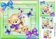 Cute teddy holding flowers with butterflies in rainbow frame 8x8 with pyramids