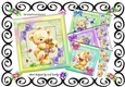 4 Cute teddys in rainbow frames card fronts 8x8 with pyramids mini kit