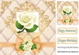 Pretty cream roses and bow in gold elegant frame 8x8