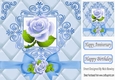 Pretty blue roses and bow in gold elegant frame 8x8