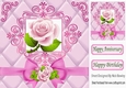 Pretty pink roses and bow in gold elegant frame 8x8